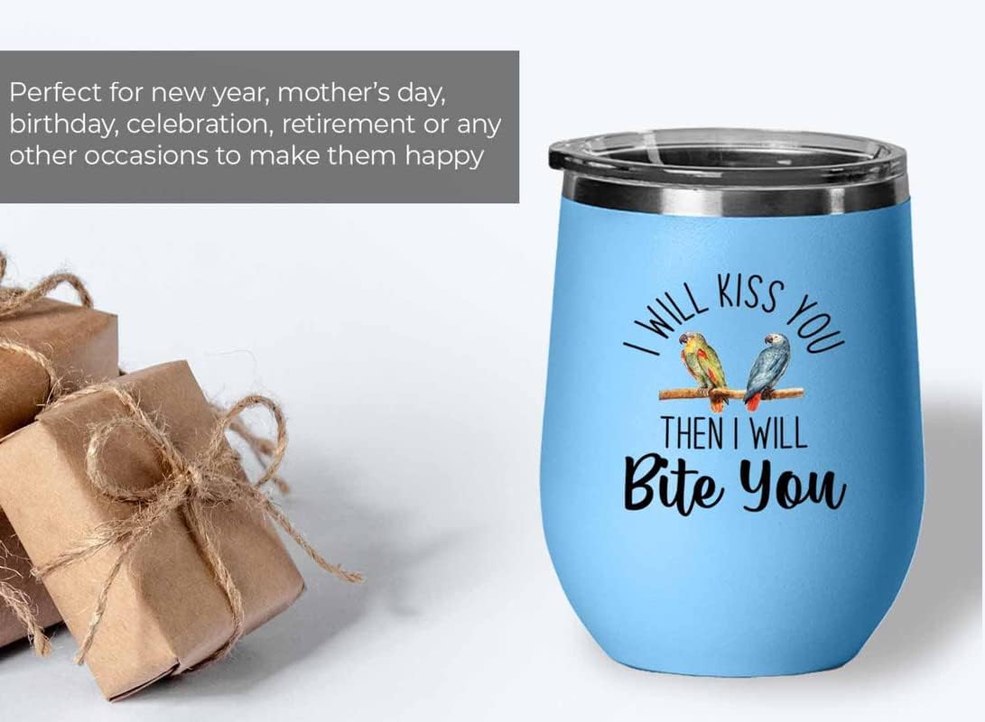 Bird Lover Blue Edition Wine Tumbler 12oz - Kiss then bite you - Hummi