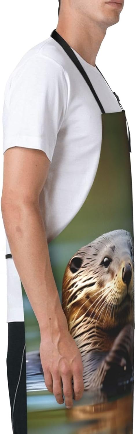 Otters print Waterproof apron with pocket adjustable cooking apron for adult kitchen bibs to bake