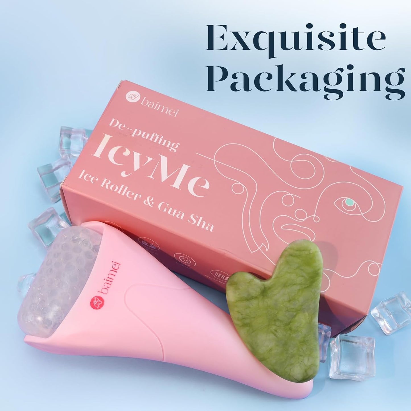 BAIMEI IcyMe Ice Roller for Face and Gua Sha Facial Tool Set, Ice Face