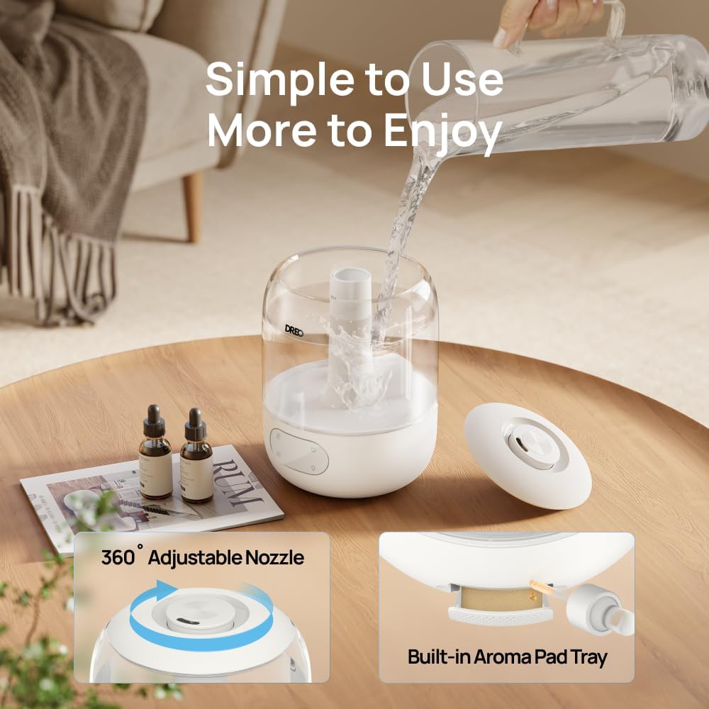 DREO Humidifiers for Bedroom, 3L Top Fill 30H & 26dB Quiet Runtime for