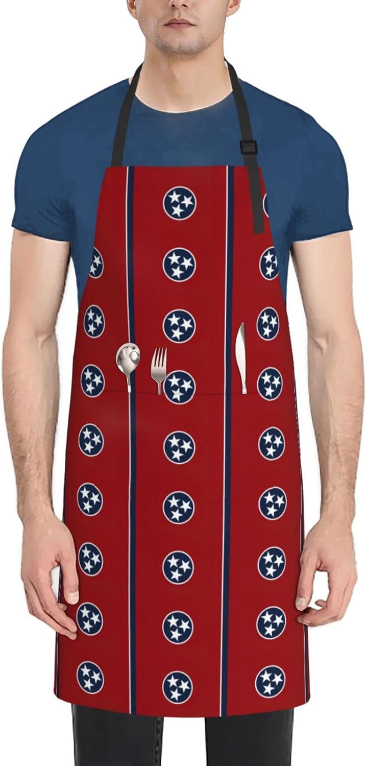 Tennessee state flag print Waterproof chef's apron with pocket apron for kitchen cooking baking barbecue and gardening