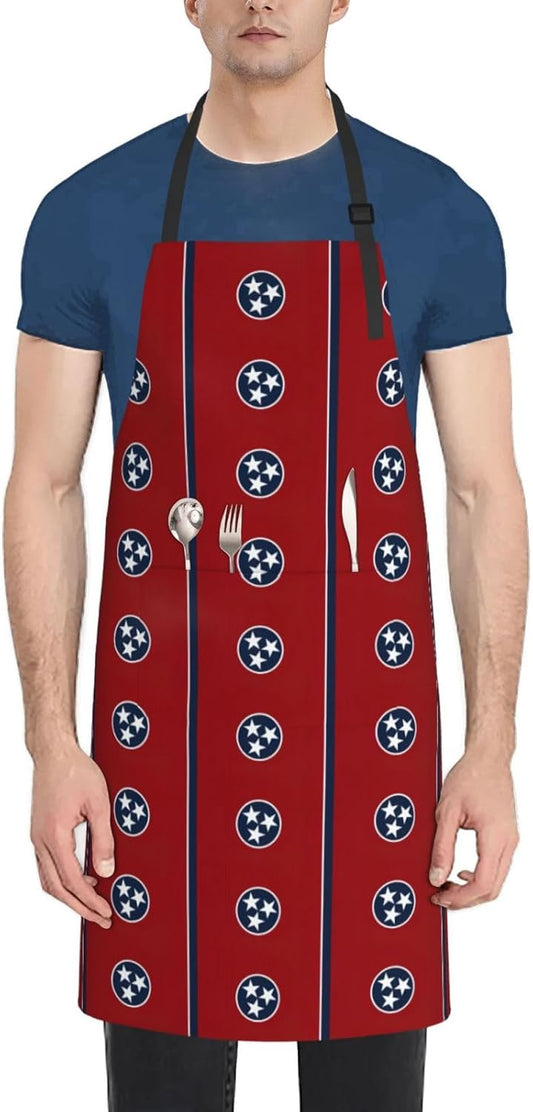 Tennessee state flag print Waterproof chef's apron with pocket apron for kitchen cooking baking barbecue and gardening