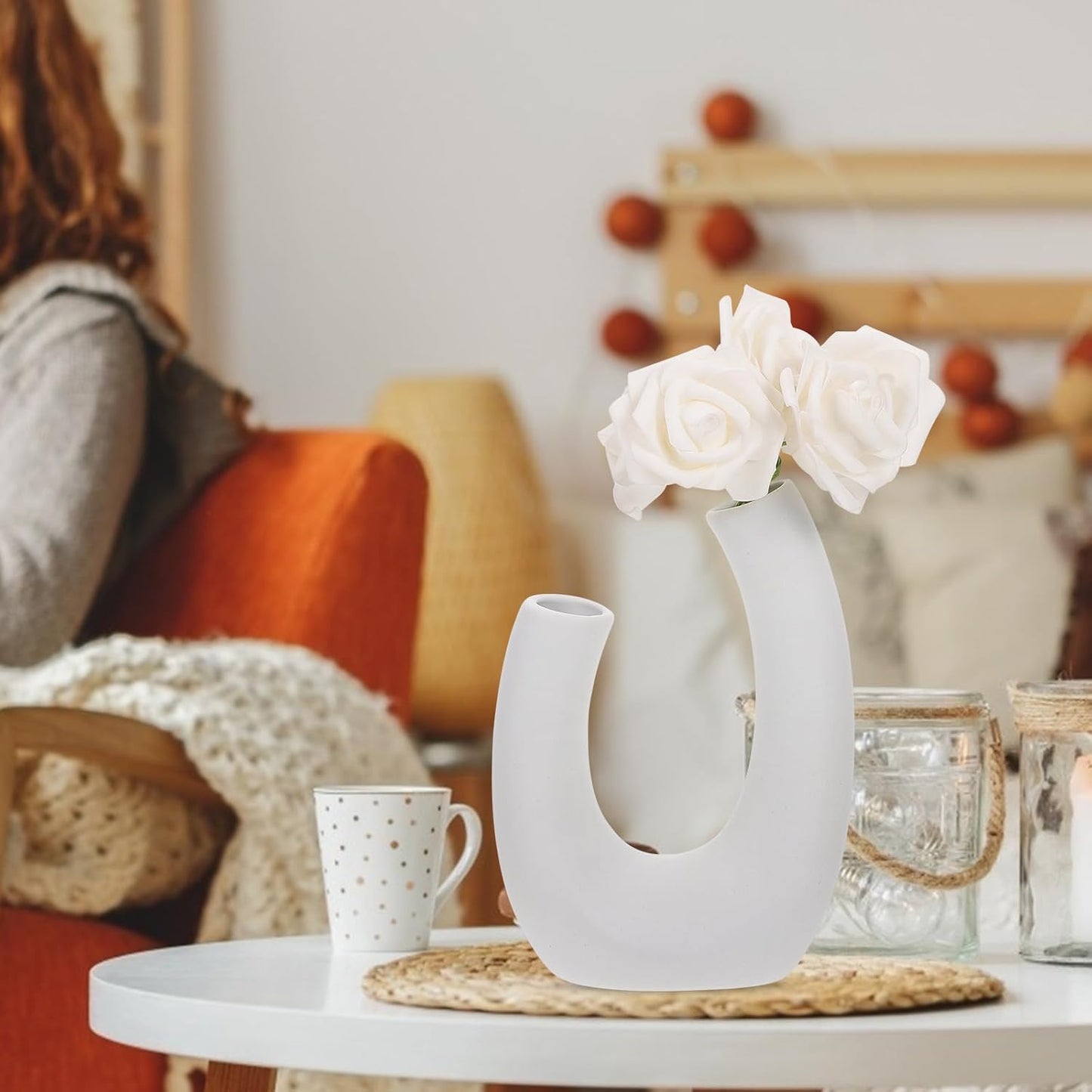Ceramic Flower Vase White Solid Floral Pot Modern Home Decor Planter for Dried Flowers