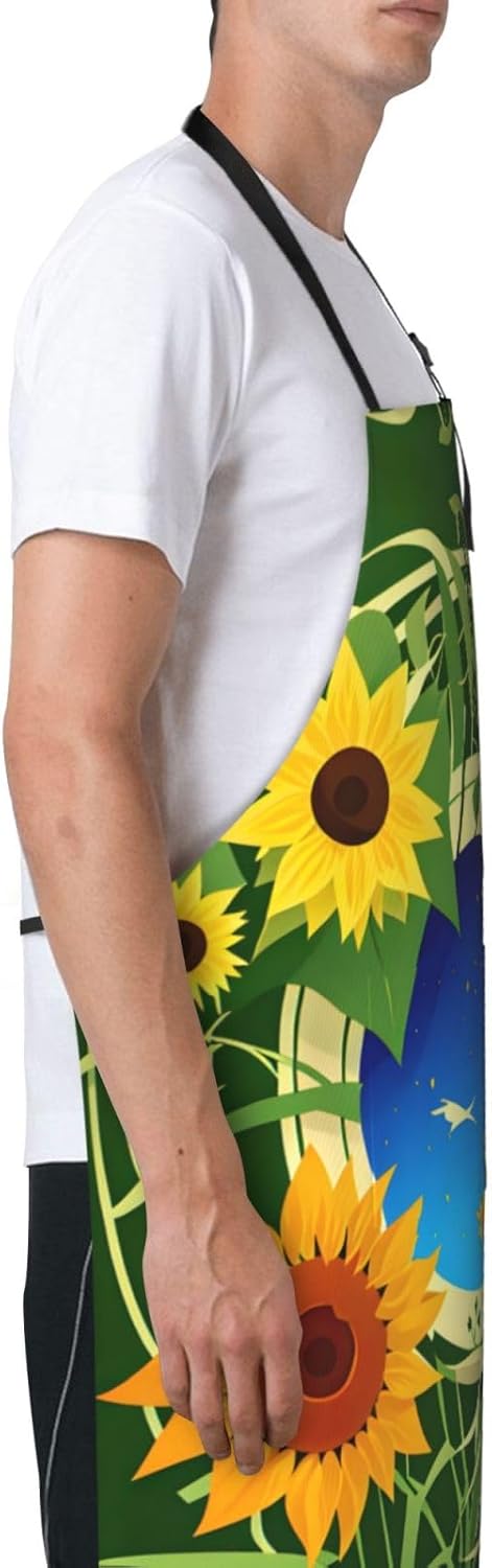 Sunflower Pattern print Waterproof chef's apron with pocket apron for kitchen cooking baking barbecue and gardening