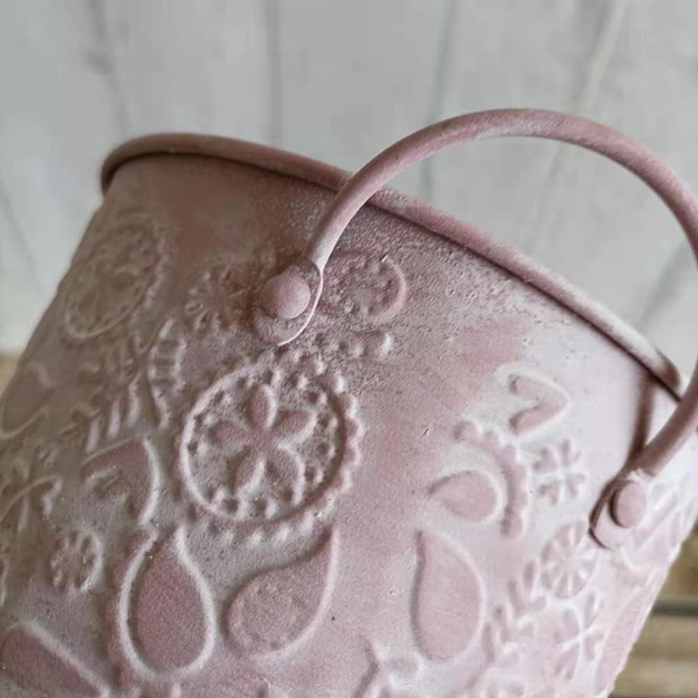 5.5IN Vintage Metal Flower Vase,Small Planter Pot Vase for Centerpiece Decor,Flowers Arrangements,Weddings (Pink)