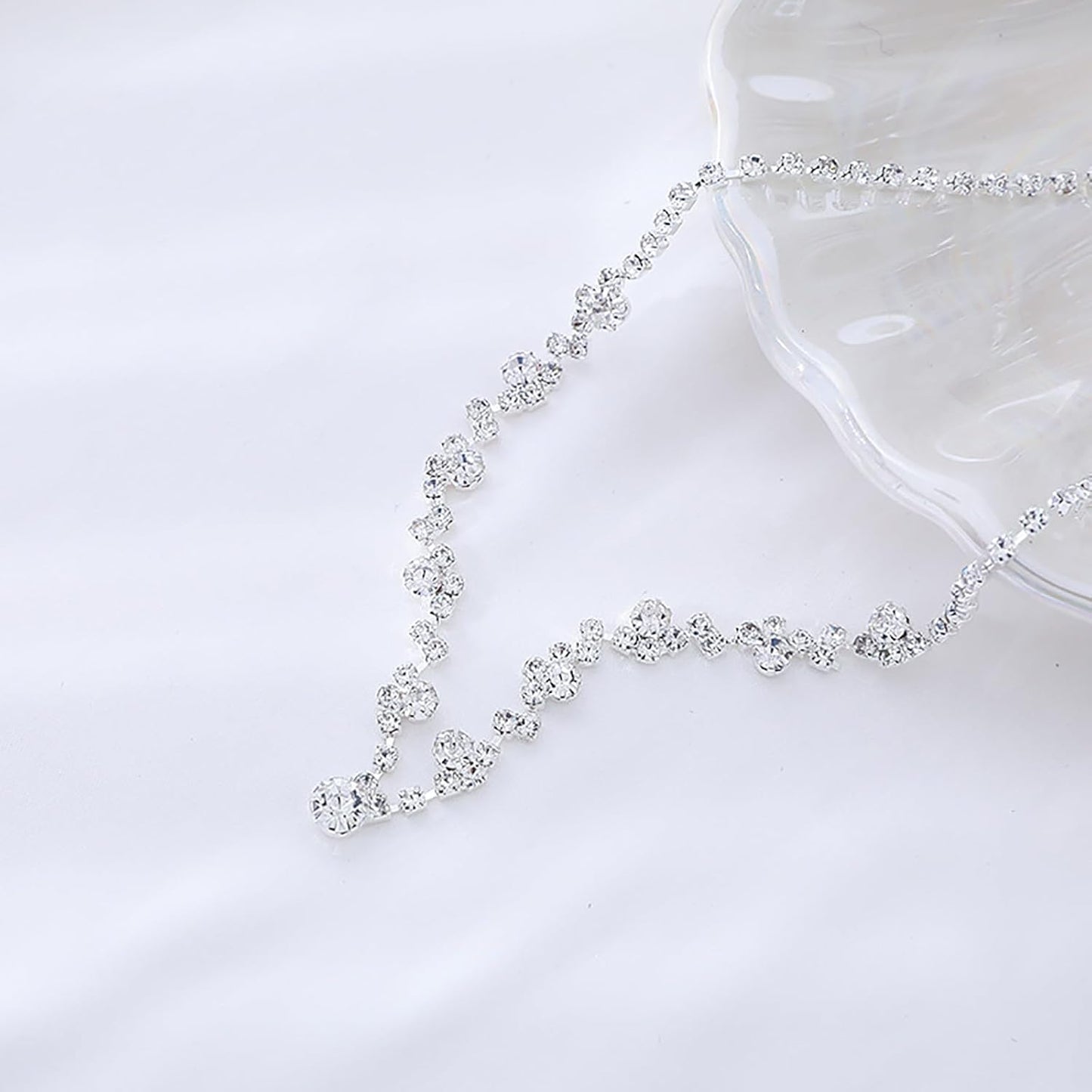 Crystal Wedding Jewelry Set, Silver Necklace Earrings Bracelet Crystal