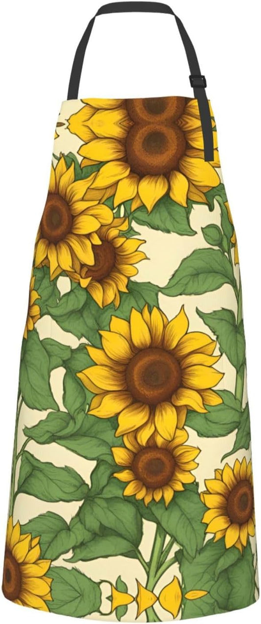 Sunflower print Waterproof apron with pocket adjustable cooking apron for adult kitchen bibs to bake