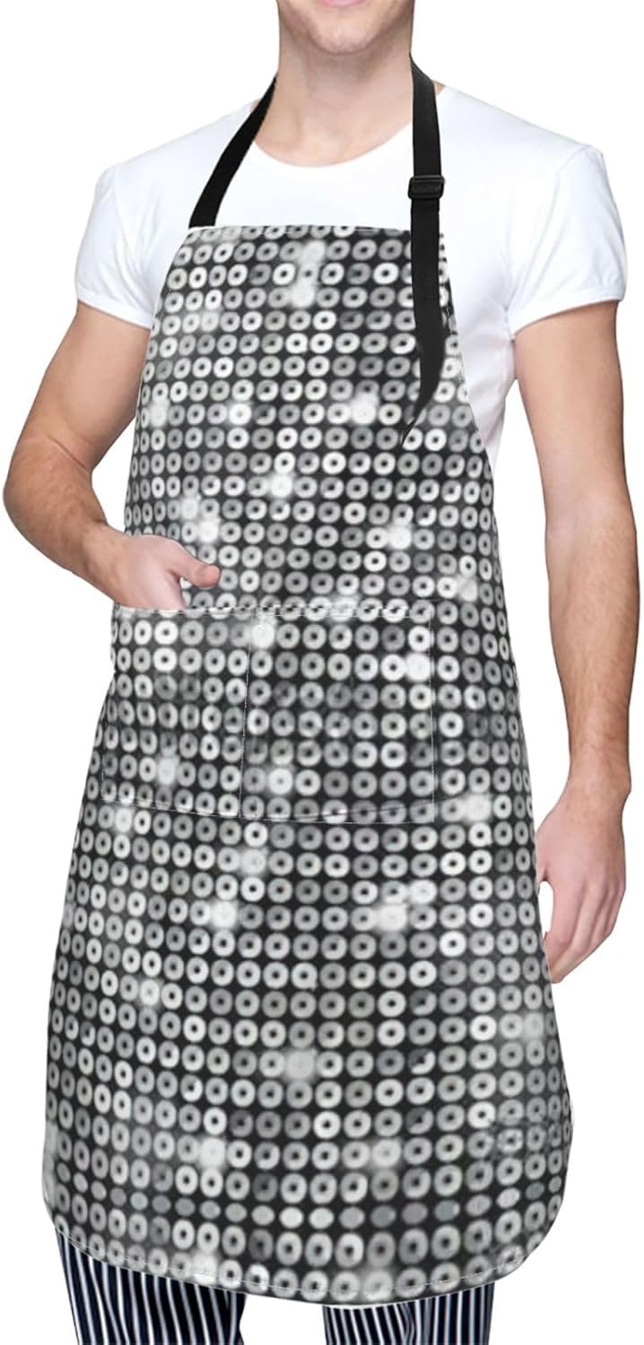 Silver Sequin Sparkle Pattern Print 28 x 33in Waterproof Apron with Pockets Fashionable Versatile Smock for Baking