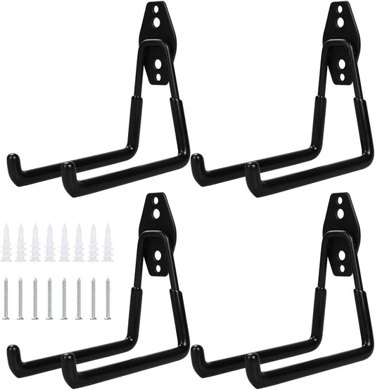 4 Pack Heavy Duty Garage Hooks, 7.7 inch U Shaped Long Hanger, Wall Mounted Storage System, for Power and Garden Tool Hanging, Ladders, Bikes, Hose, Bulk Items and More