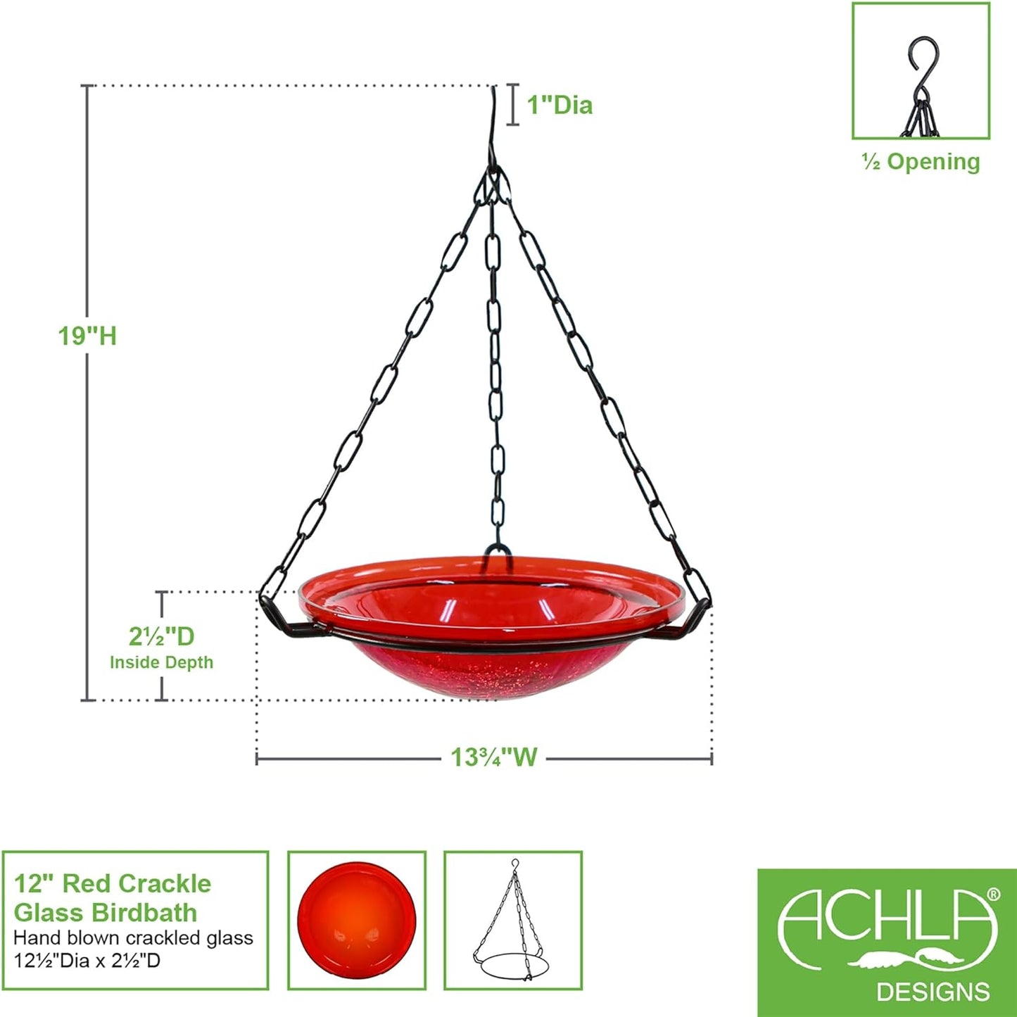 12" Red Hanging Birdbath