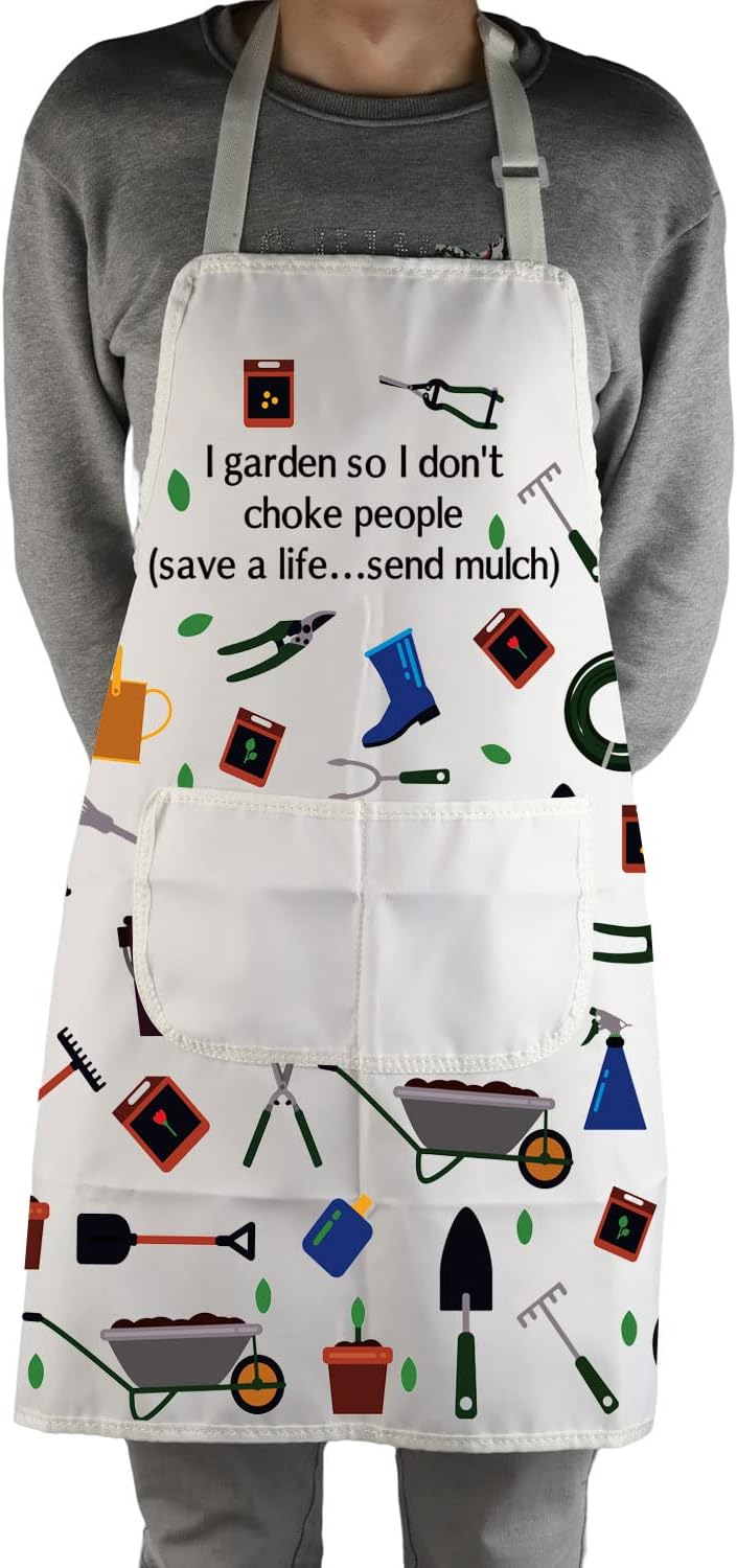MBMSO Gardener Apron I Garden So I Don't Choke People Save a Life Send Mulch Funny Gardening Aprons with Pockets Waterproof