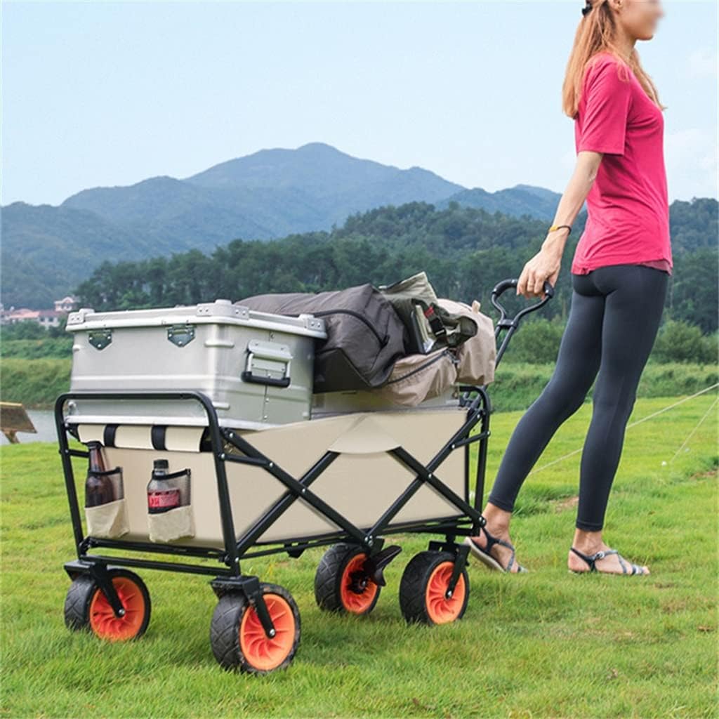 Outdoor Utility Wagon 8" Wheel Portable Collapsible Camping Cart Garden Shop Sport Beach Hand Trolley Bearing 120 kg (Color : Black, Size : 96 * 50 * 58 cm.) (E 96 * 50 * 58 cm.)