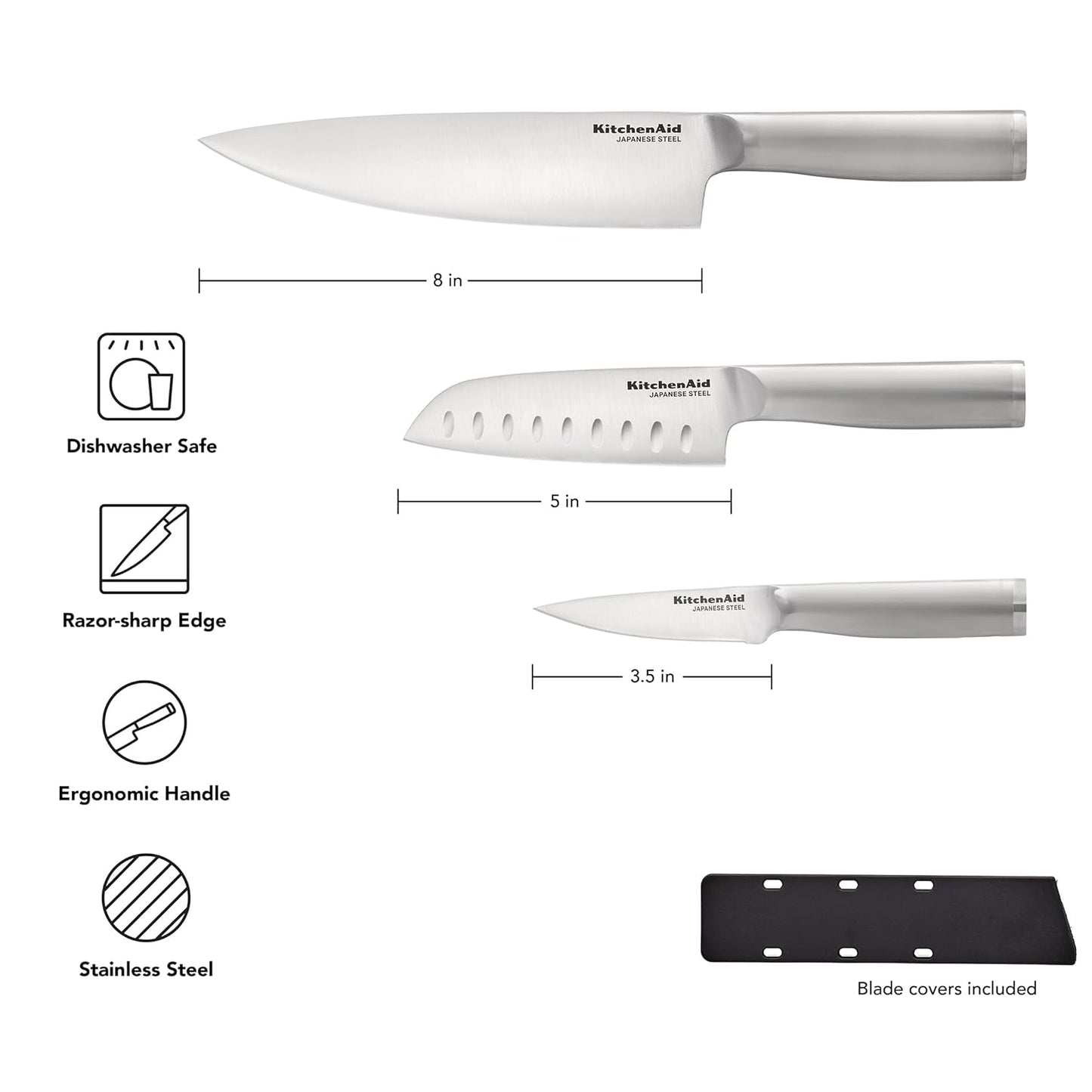 KitchenAid 3 Piece Forged Chef Knife Set High Carbon Japanese Steel, I