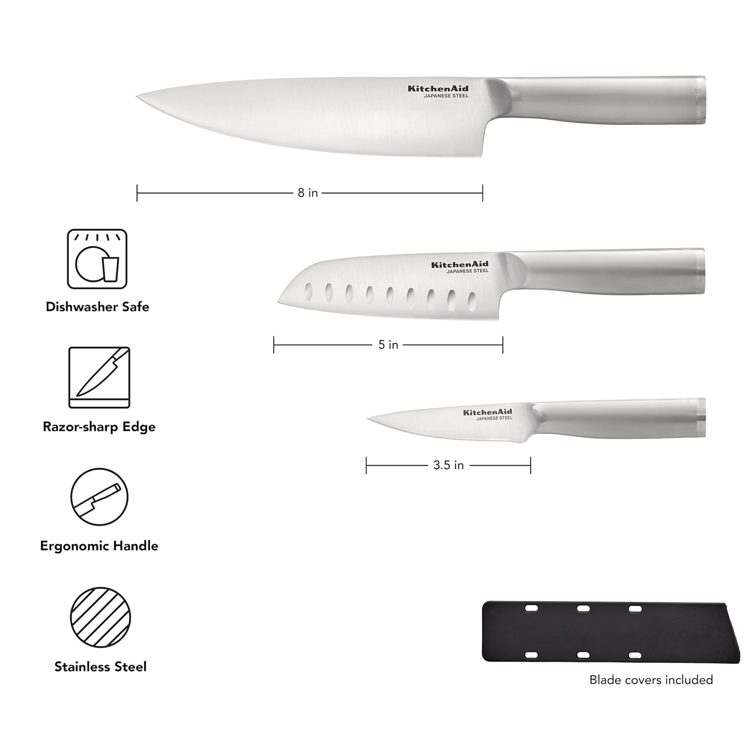 KitchenAid 3 Piece Forged Chef Knife Set High Carbon Japanese Steel, I
