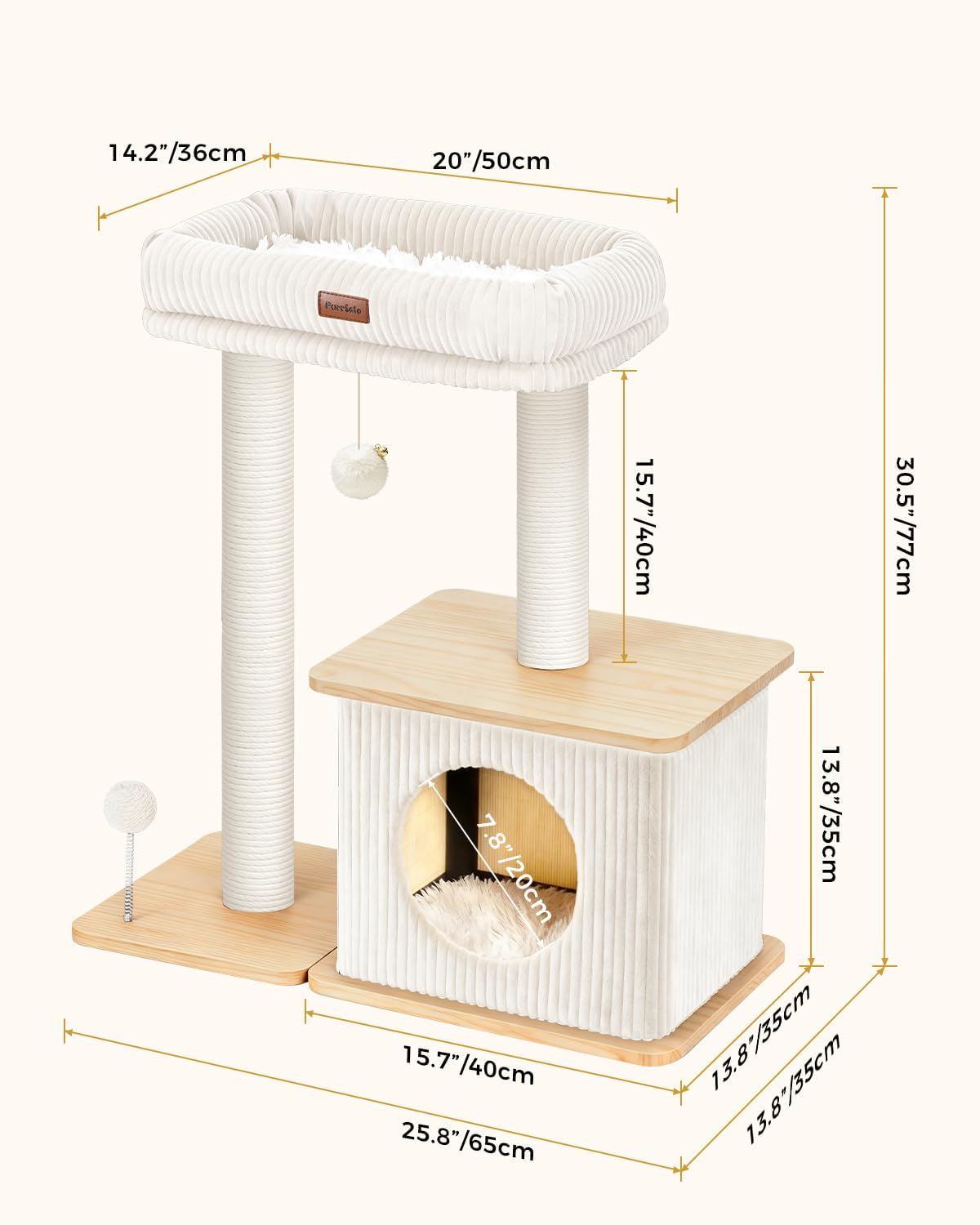 Modern Cat Tree for Indoor Cats, Nordic Loft Style, Wooden Cat Tower w