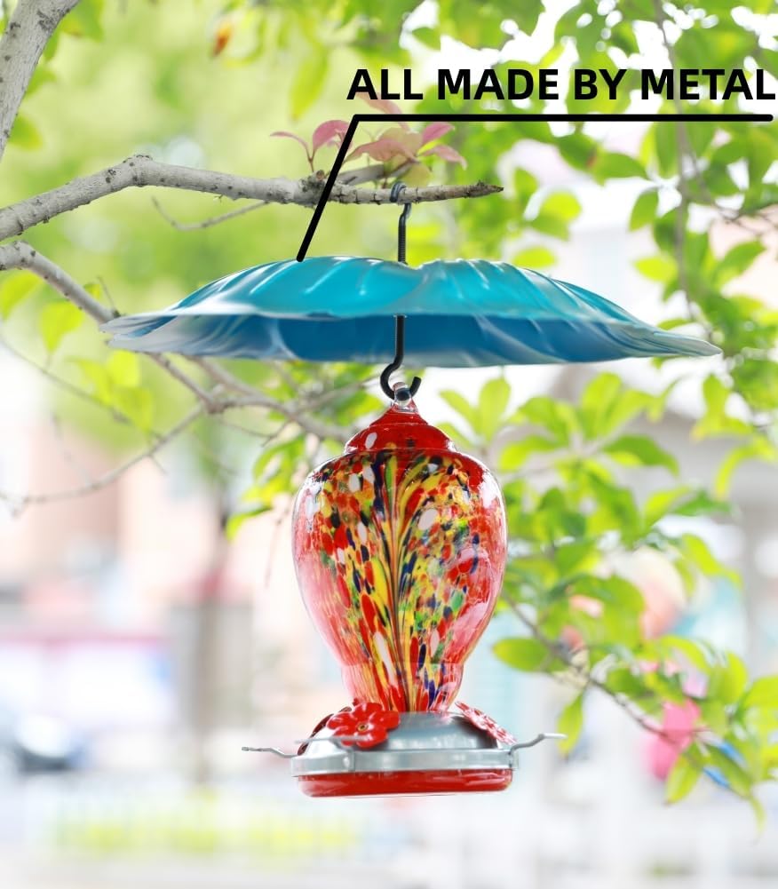 Metal Bird Feeder Large Weather Guard Protective Dome for Rain 13 Inches Rain Proof Bird Feeder Battle Hummingbird Feeder Sun Shade Cover with Flower Design