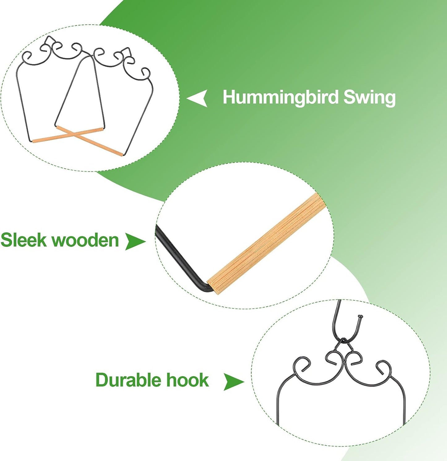 Ripeng 2 Pack Hummingbird Swing Humming Bird Perch with Wooden Dowel Attach to Bird Feeders Black Iron S Shaped Hook for Hanging Indoor Office Outdoor Trunk Feeder