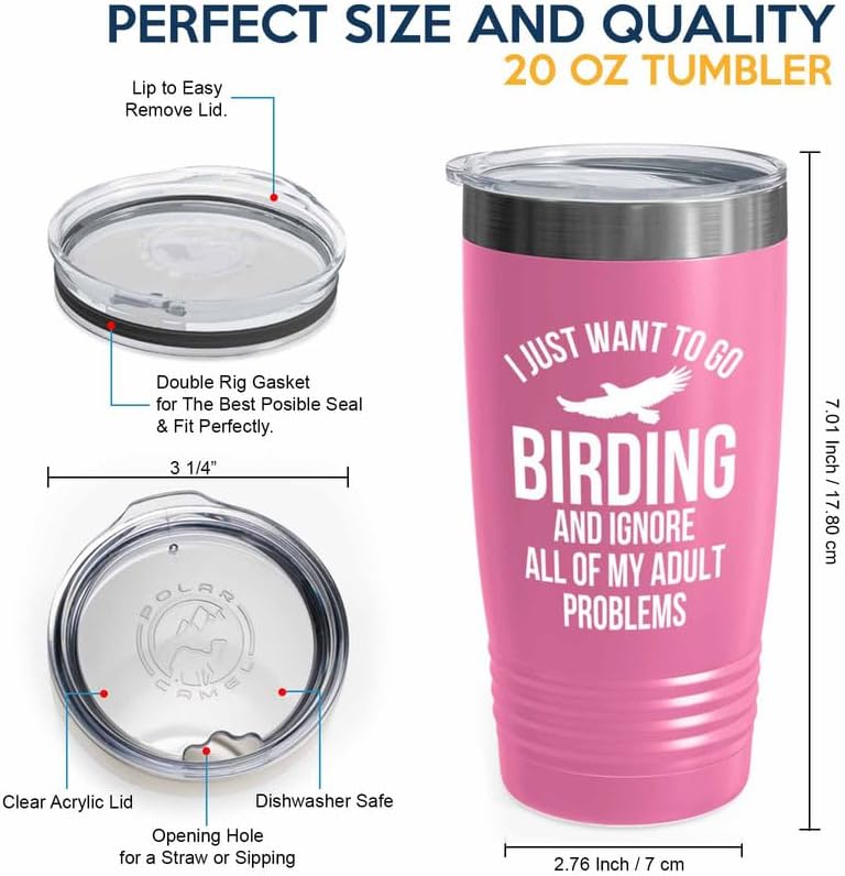 Birding Pink Edition Viking Tumbler 20oz - Go birding - Bird Feeder Ba