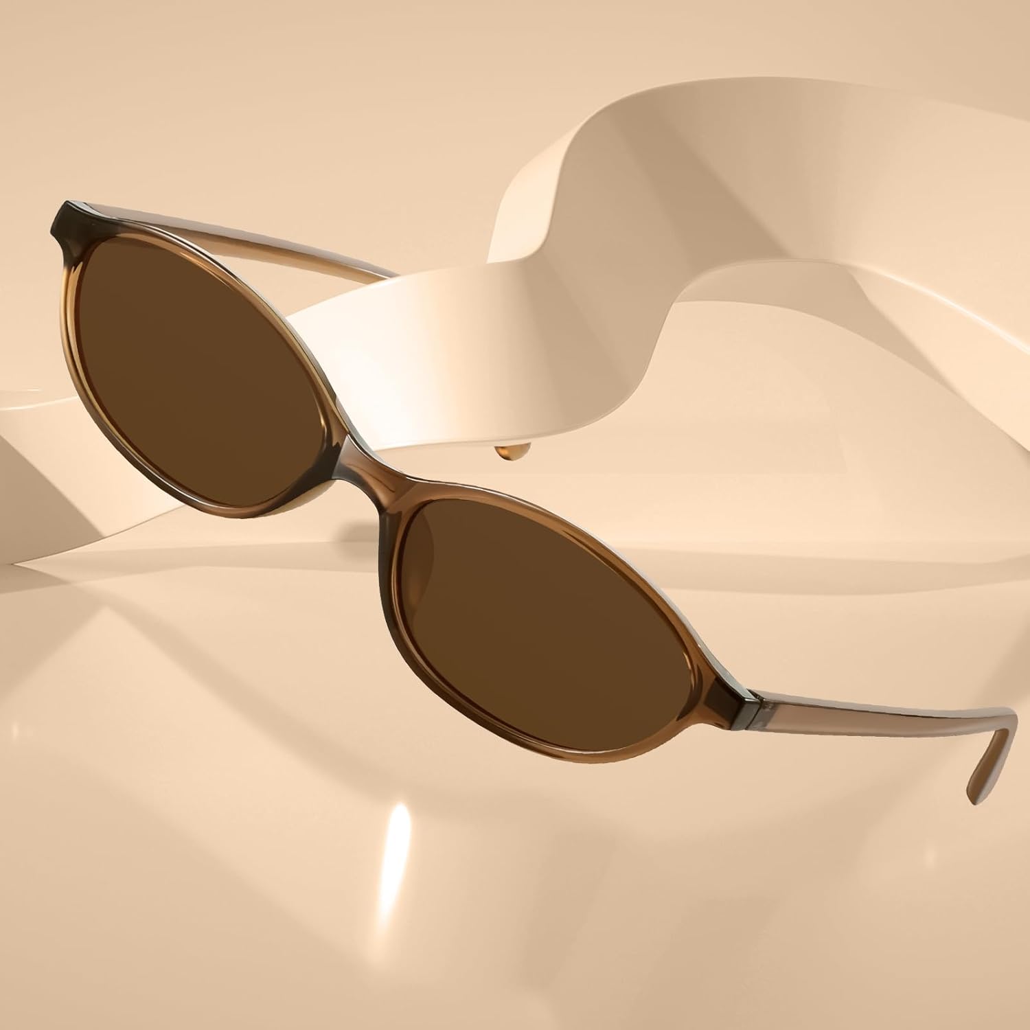 KUGUAOK Retro Oval Sunglasses for Women 90s Design Small Cat Eye Sun G