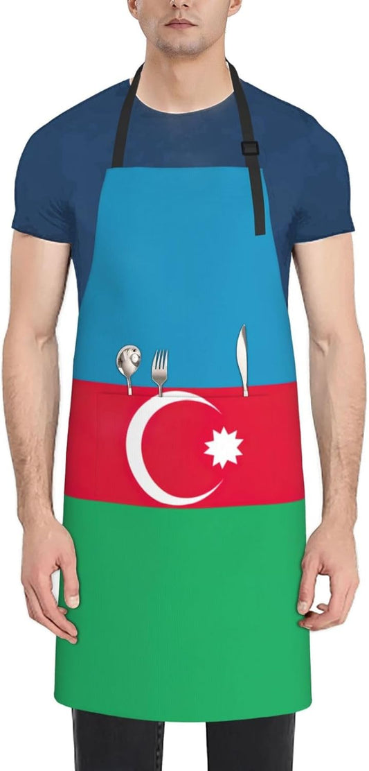 Flag of Azerbaijan print Waterproof chef's apron with pocket apron for kitchen cooking baking barbecue and gardening