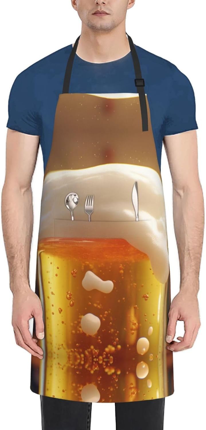 Beer Bubble print Waterproof apron with pocket adjustable cooking apro