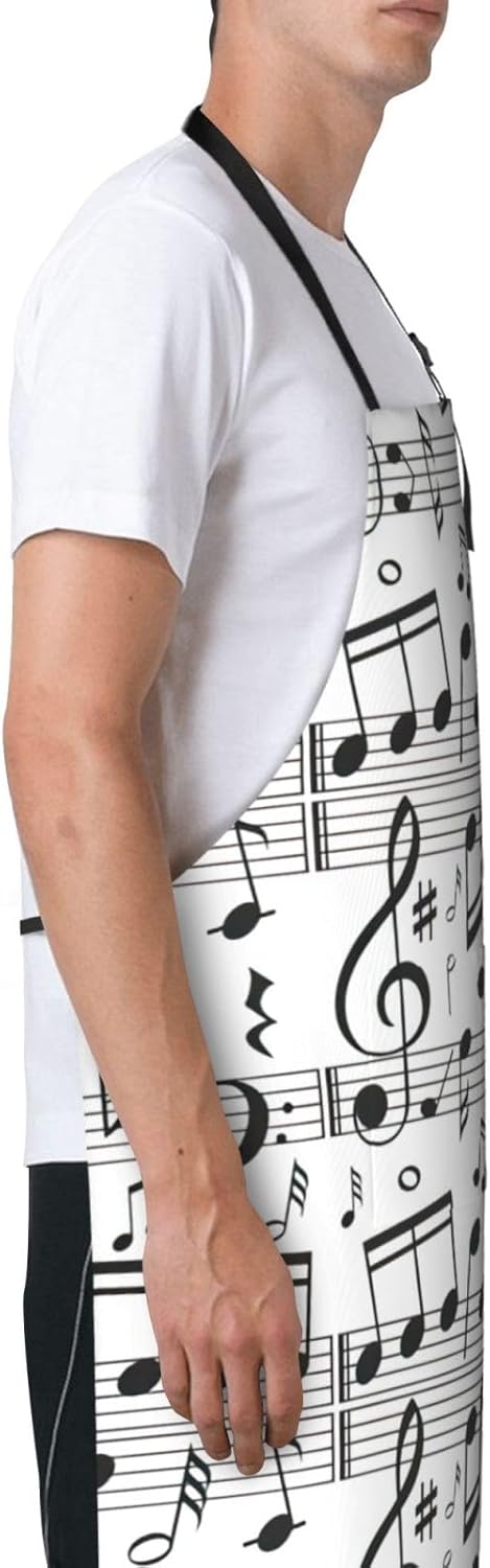 Music Note print Waterproof apron with pocket adjustable cooking apron