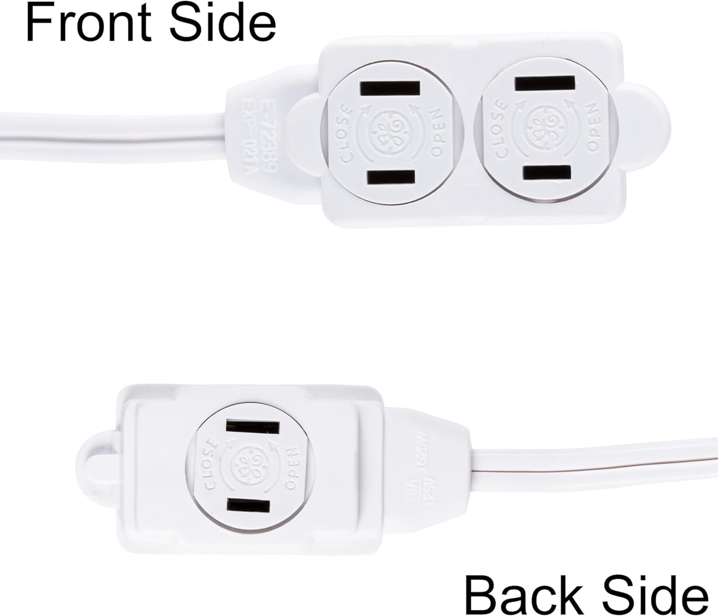 GE 3-Extension Cord with Multiple Outlets 12 Ft Power Strip 2 Prong 16 Gauge Twist-to-Close Safety Covers Indoor Outlet Extender UL Listed White 51954