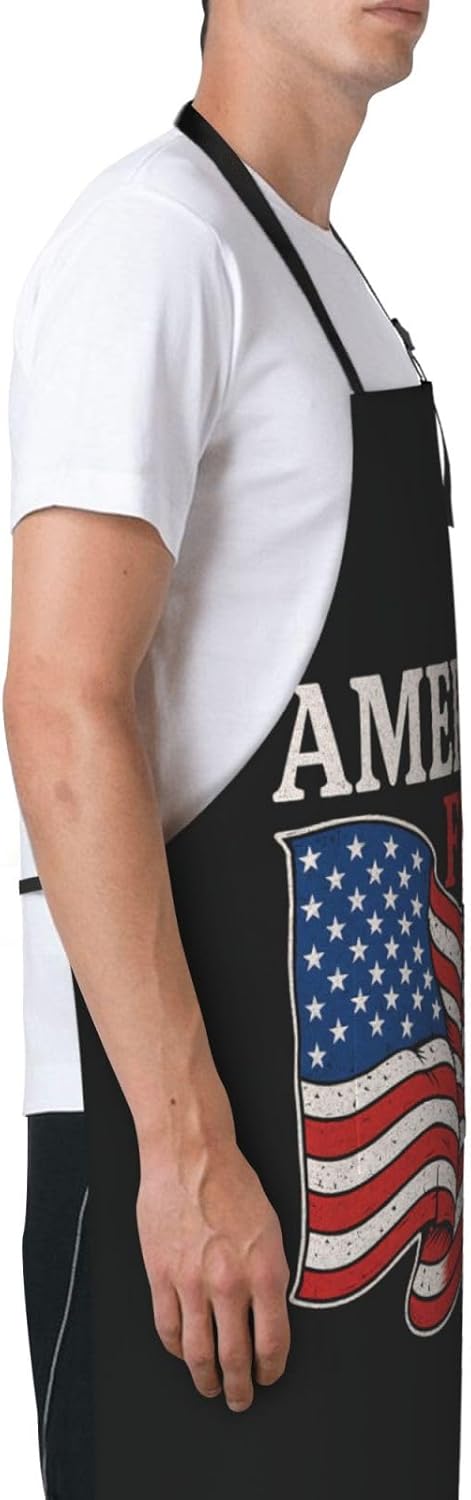YANYU America First Print 28x33 In Kitchen Apron Stylish Chef Apron with Pockets for Cooking Baking Painting