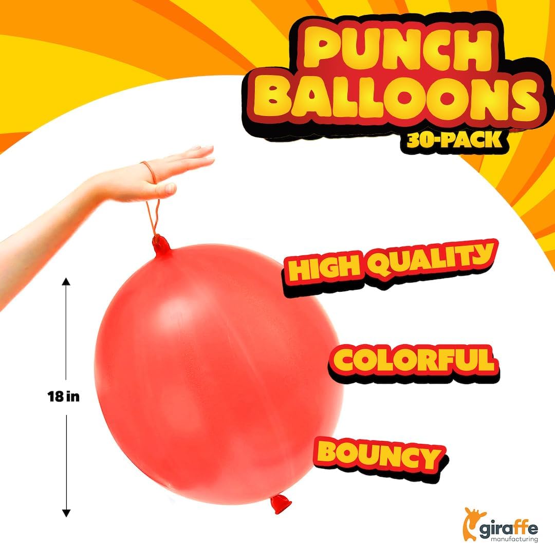 Giraffe 30 Pack Punch Balloons Bulk Fun Party Favors for Kids - 18 Inc