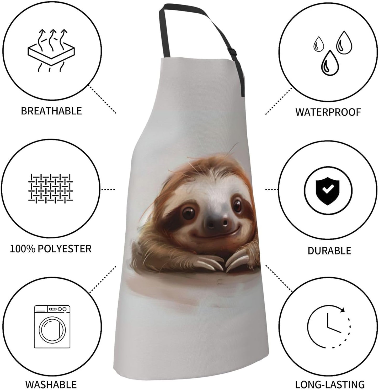 Adorable Sloth print Waterproof chef's apron with pocket apron for kitchen cooking baking barbecue and gardening