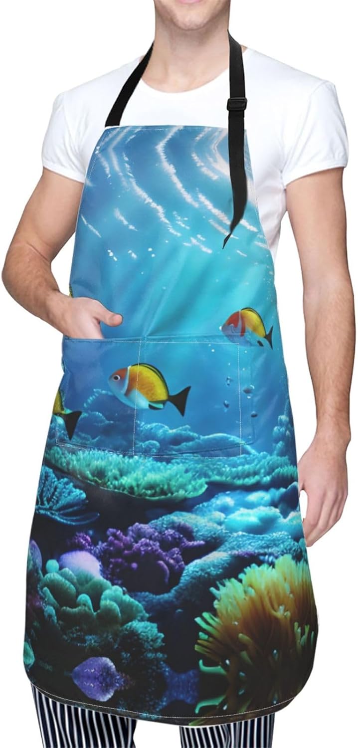 Tranquil Underwater Scenery Print Laundry apron 28x33 In Waterproof Ki