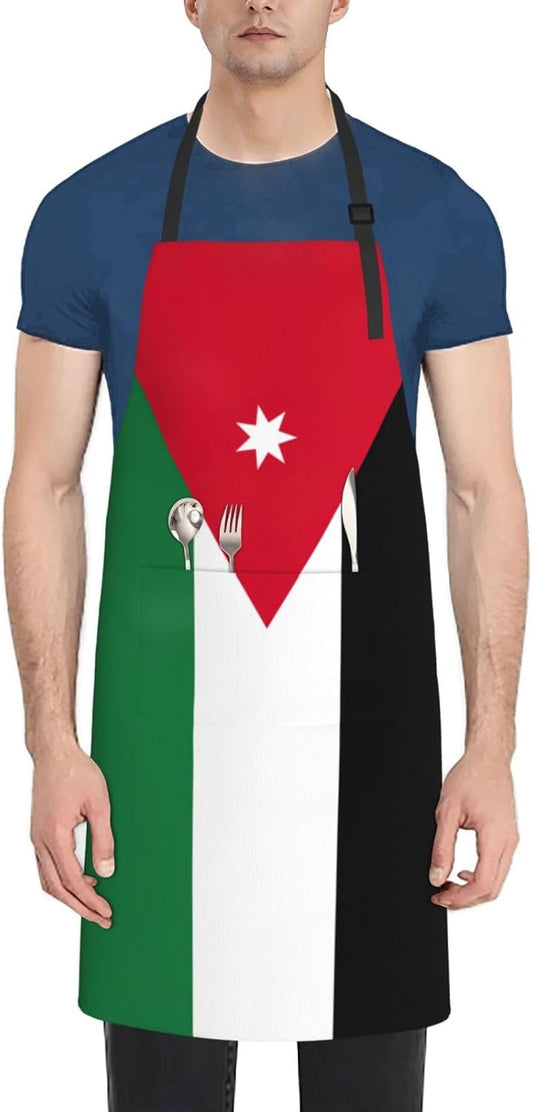 Jordanian flag print Waterproof chef's apron with pocket apron for kitchen cooking baking barbecue and gardening