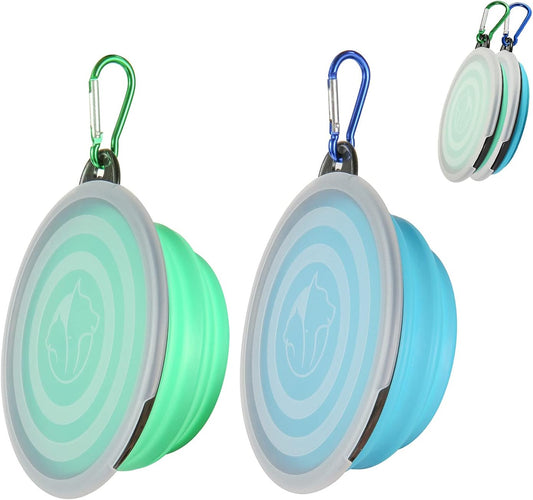 SLSON Collapsible Bowl with Cover Lids,2 Pack Dog Travel Bowls Portabl