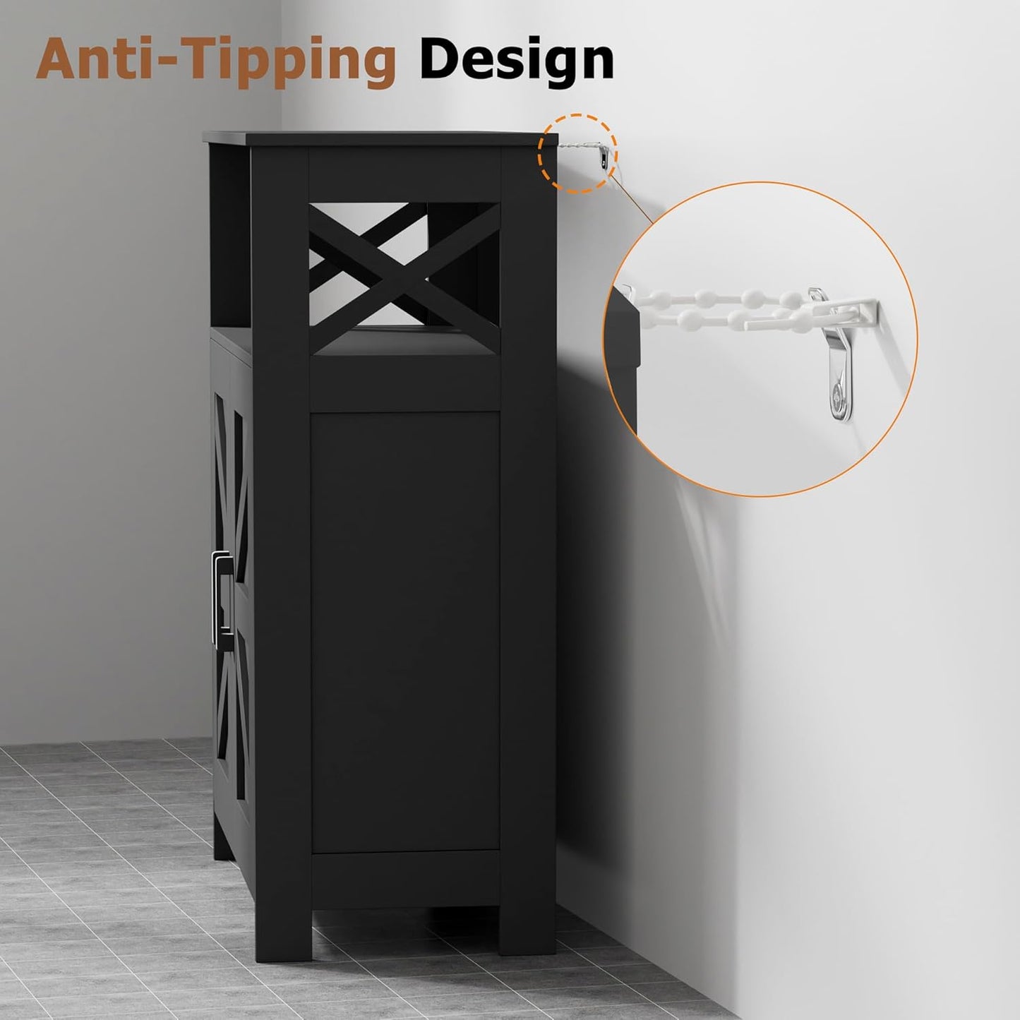 Homhedy Farmhouse Bathroom Storage Cabinet with 2 Doors, Toilet Paper 