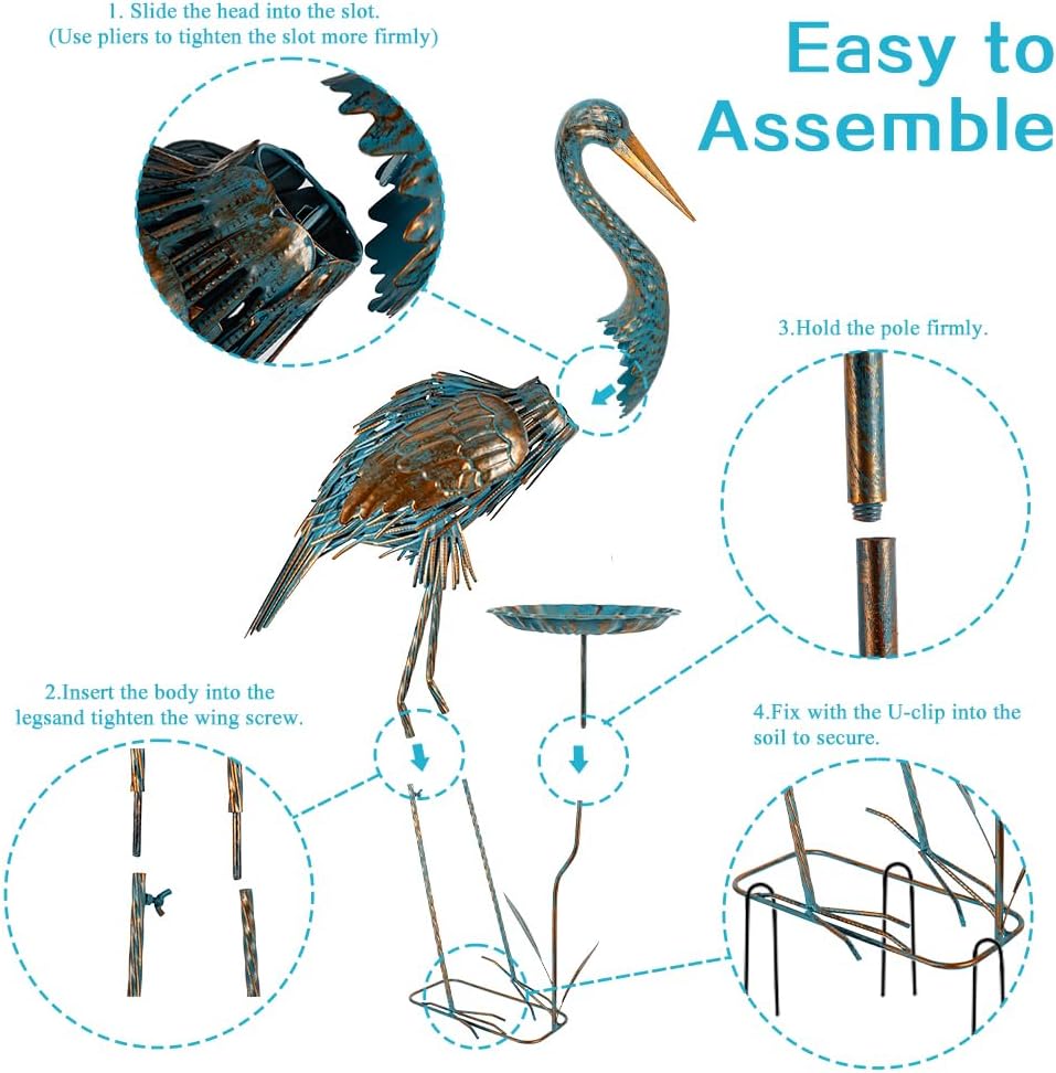 Metal Crane Garden Statue for Outside, Large Heron Outdoor Statues with Leaf Tray, Elegant Crane Yard Art Garden Decor for Garden Yard, Porch(39.37 Tall)
