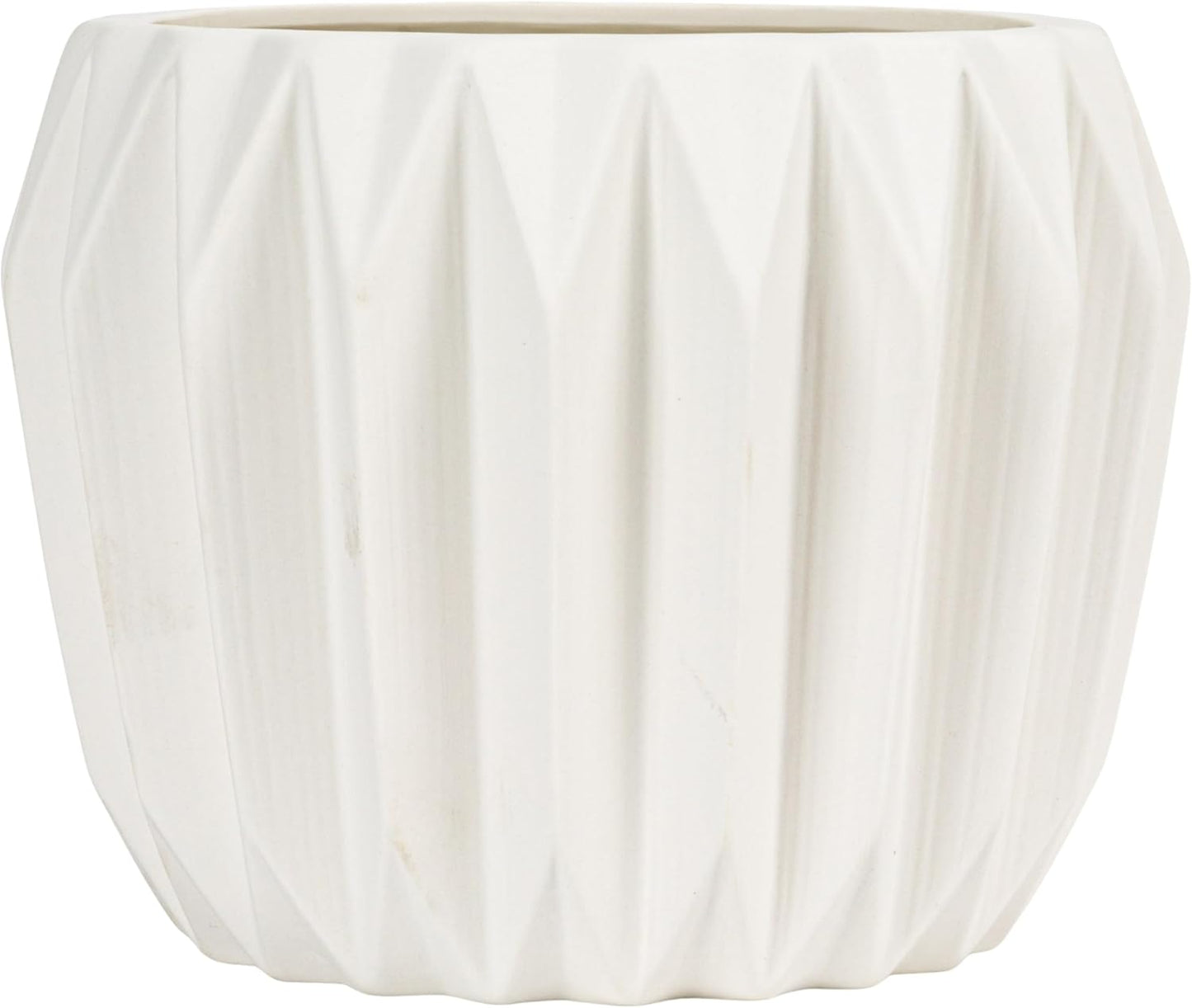 Bloomingville White Fluted Stoneware Flower Pot