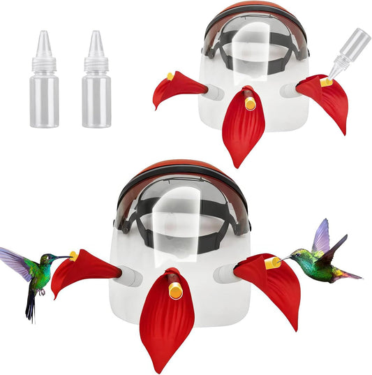 2PCS Humviewer Hummingbird Feeder Mask, Outdoors Wild Humming Bird Feeder Hat with 3 Feeding Ports and Honey Storage Bottle