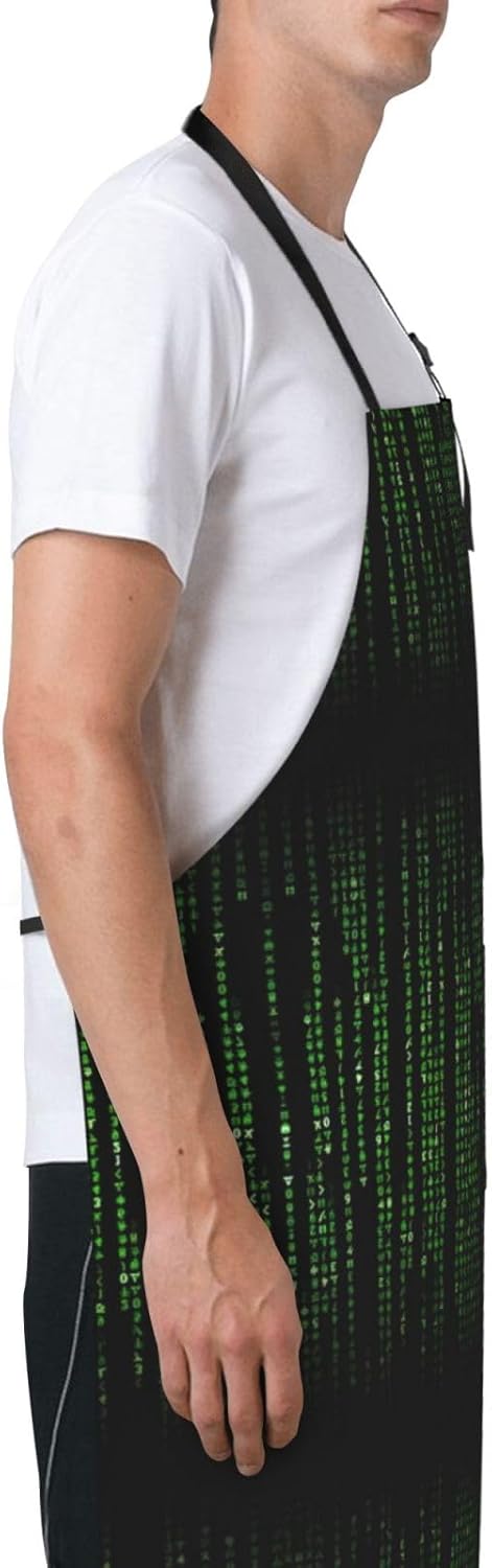 Green Number Binary Print 28x33 In Adult Kitchen Apron with Pockets Versatile Chef Smock for Cooking Baking