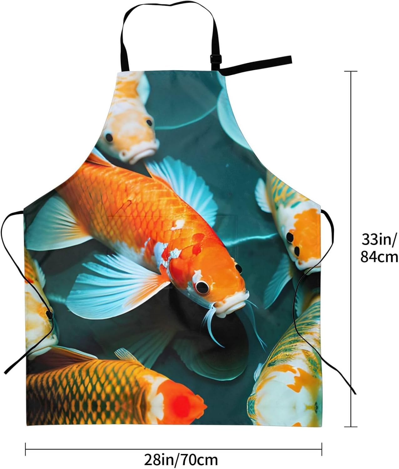 HD Japanese Koi Fish print Waterproof chef's apron with pocket apron for kitchen cooking baking barbecue and gardening