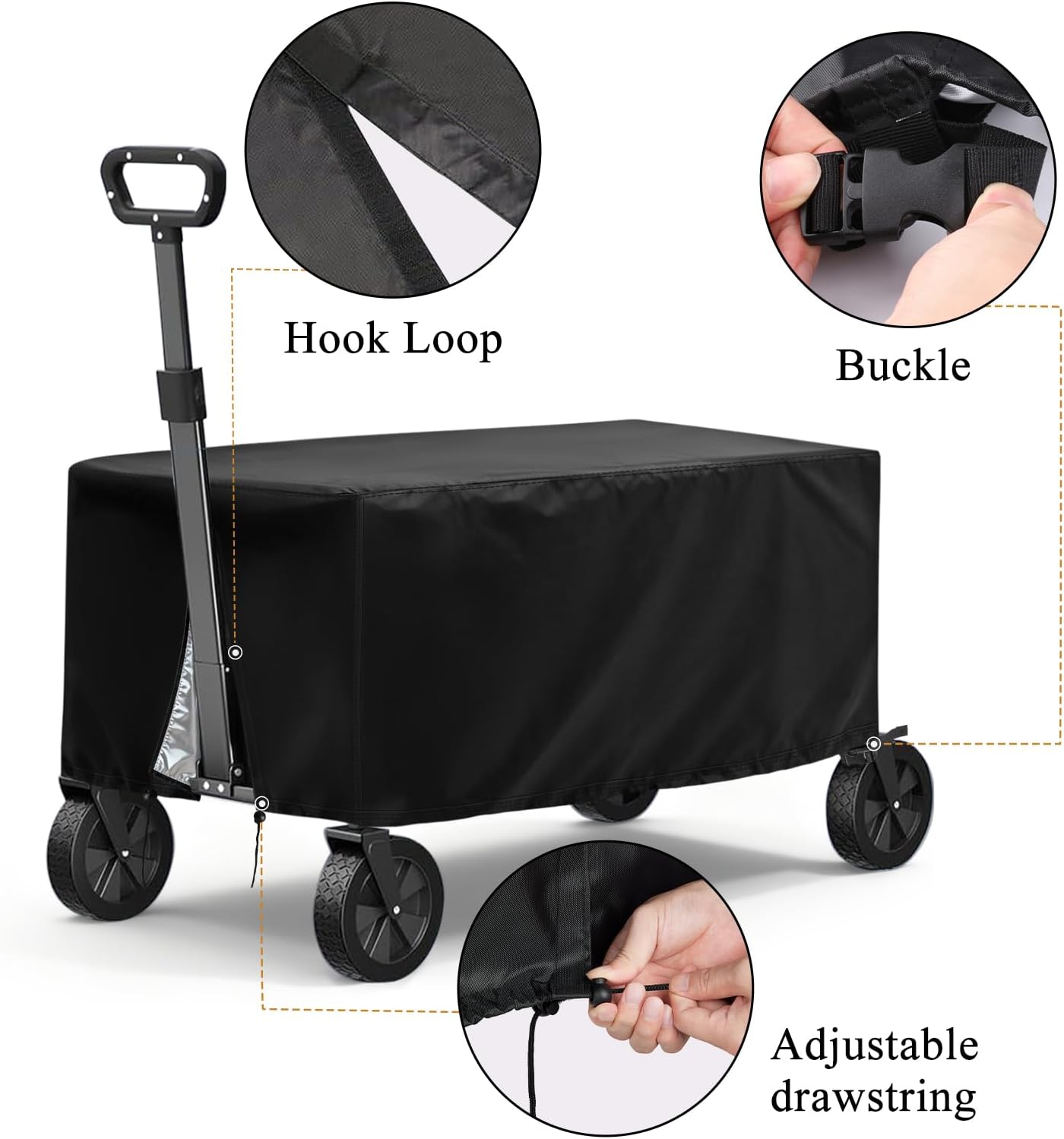 TheElves Collapsible Wagon Cover, Outdoor Folding Garden Cart Covers Heavy Duty, Waterproof Windproof Dustproof UV-Resistant Cover for Beach Sport and Camping Wagons - 48 x 24 x 20 inch