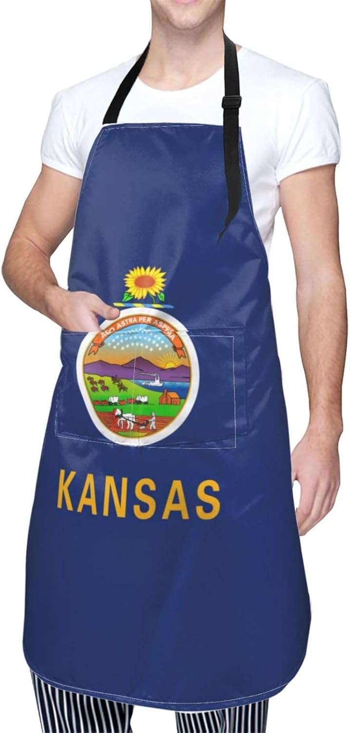 Kansas State Flag print Waterproof chef's apron with pocket apron for kitchen cooking baking barbecue and gardening