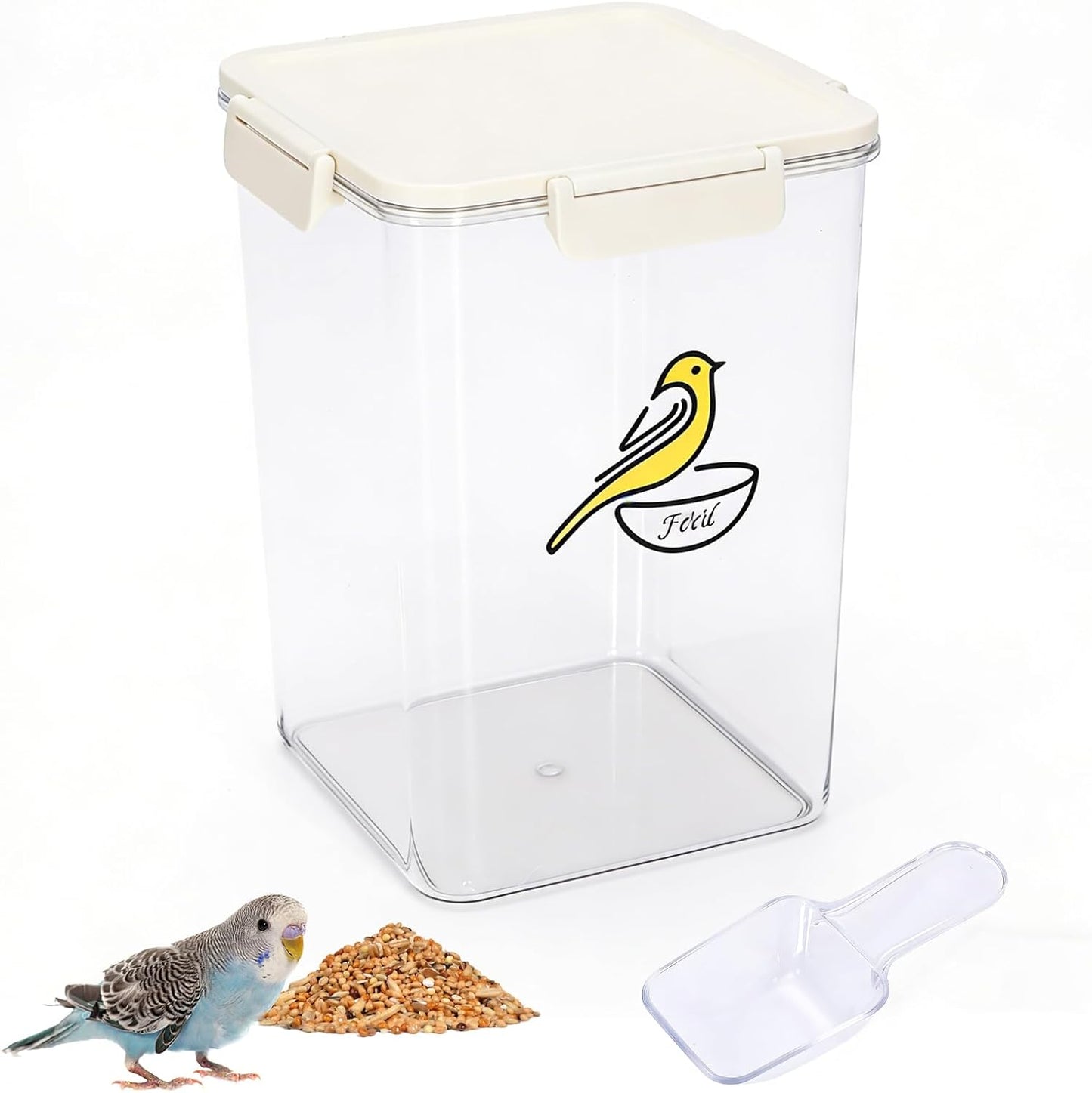 Bird Seed Storage Container，4.5L Pet Food Container with Four-Sided Snap Lock,Clear Plastic Wild Bird Seed Dispenser,Airtight Storing Sunflower Seed|BPA Free