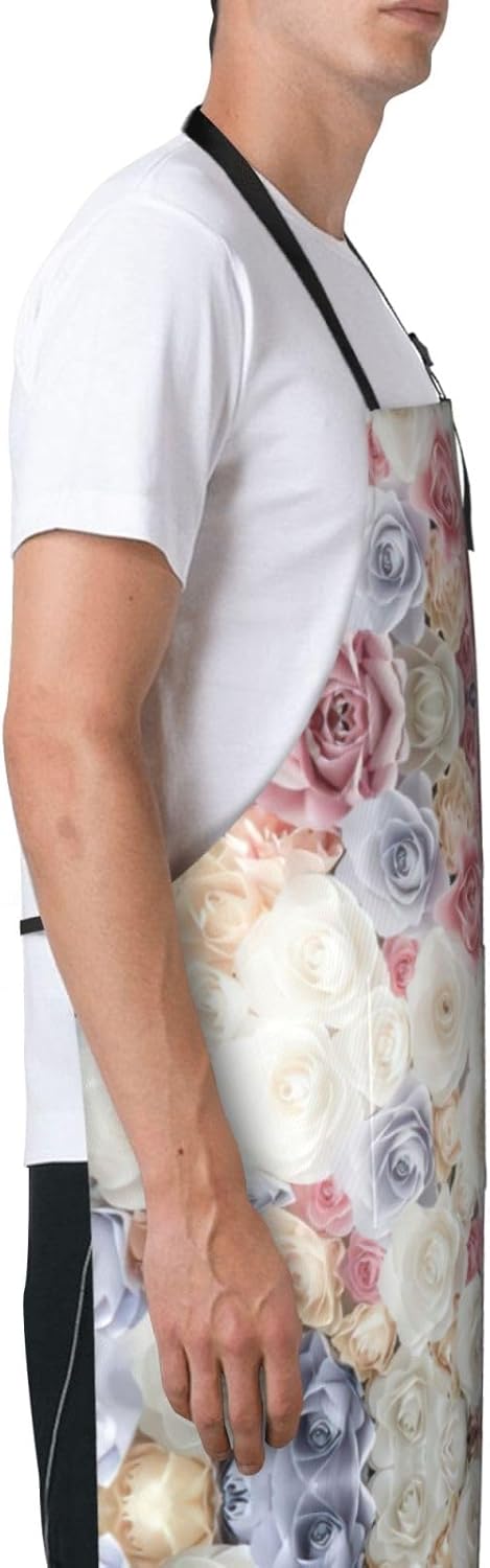 Rose Flower Floral Print Laundry apron 28x33 In Waterproof Kitchen Apron with Pockets for Cooking Baking