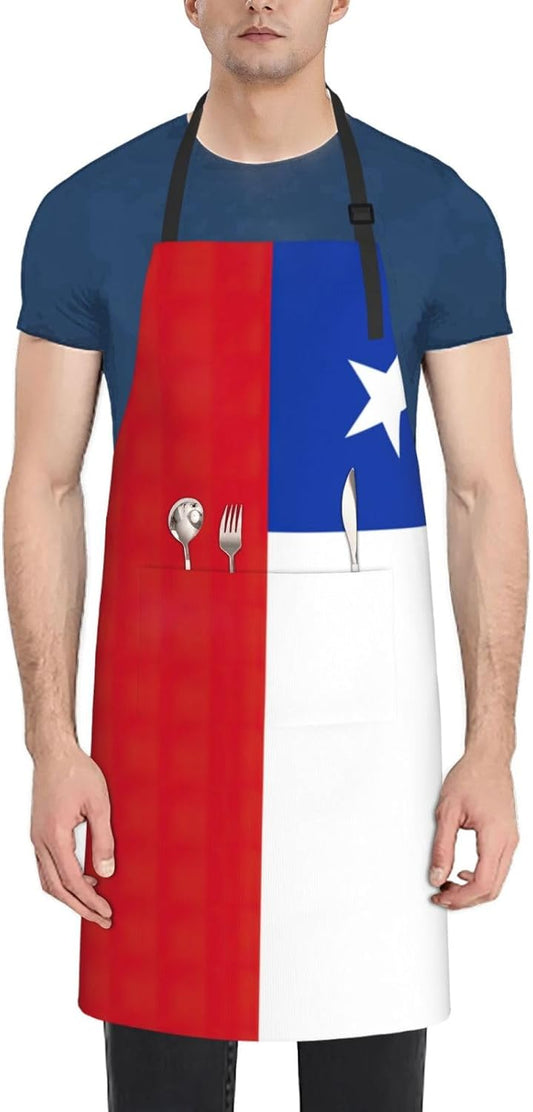 Flag of Chile print Waterproof chef's apron with pocket apron for kitchen cooking baking barbecue and gardening
