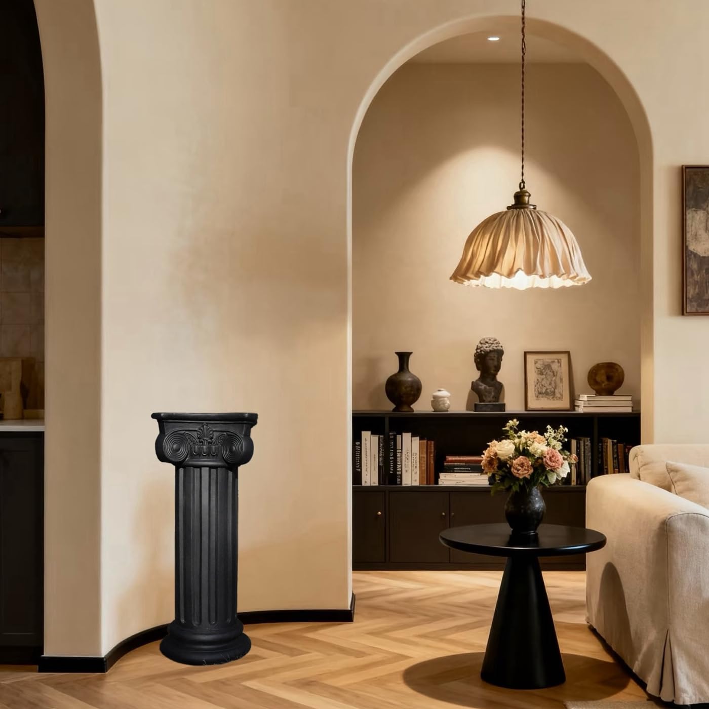 Classic Magnesium Oxide Greek Roman Column Pillar for Indoor & Outdoor Use, Vinatge Architectural Decoration for Statues Plants, Vases, Books for Home, Office, Garden, Backyard, Patio, Wedding or Event Dispalys, 28.7”High (Black)