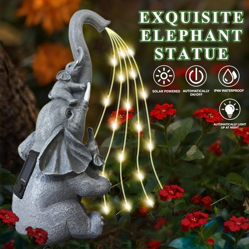 Outdoor Garden Solar Lights Statues - Watering Elephant, Garden Decor Elephant Statue with LED Light, Lawn Decor for Patio, Balcony, Garden, Yard, Lawn, Chrismtas Birthday Gift for Mom Grandma