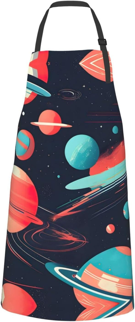 Space Planets print Waterproof chef's apron with pocket apron for kitchen cooking baking barbecue and gardening