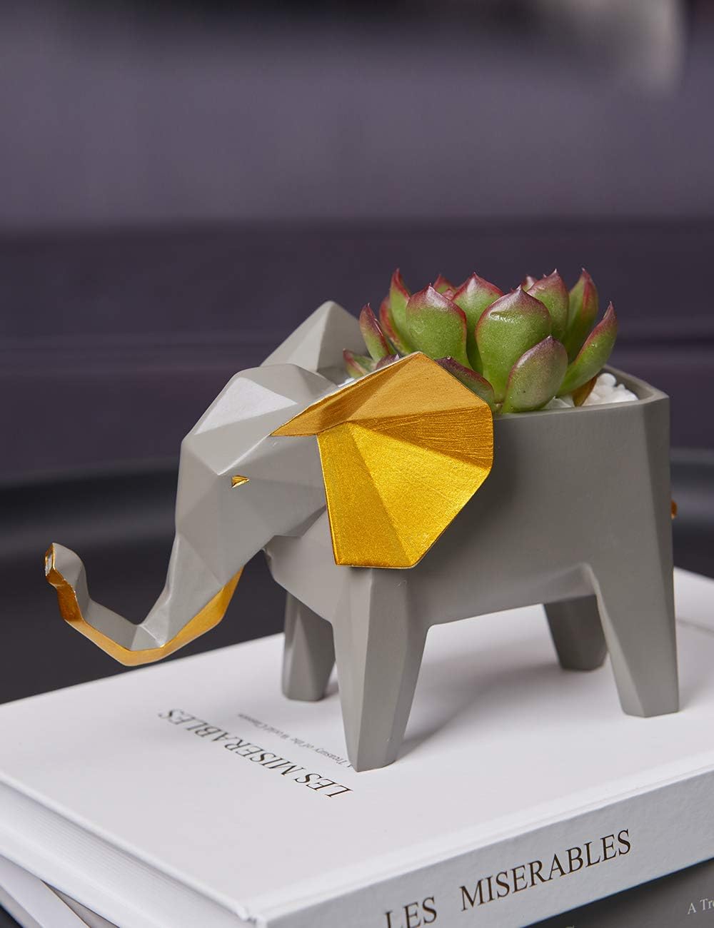 HauCoze Cactus Succulent Planter Geometric Elephant Statue Sculpture Home Decoration Handmade Premium Gifts Souvenirs Giftbox Safety Paint for Kids Polyresin 17cmL