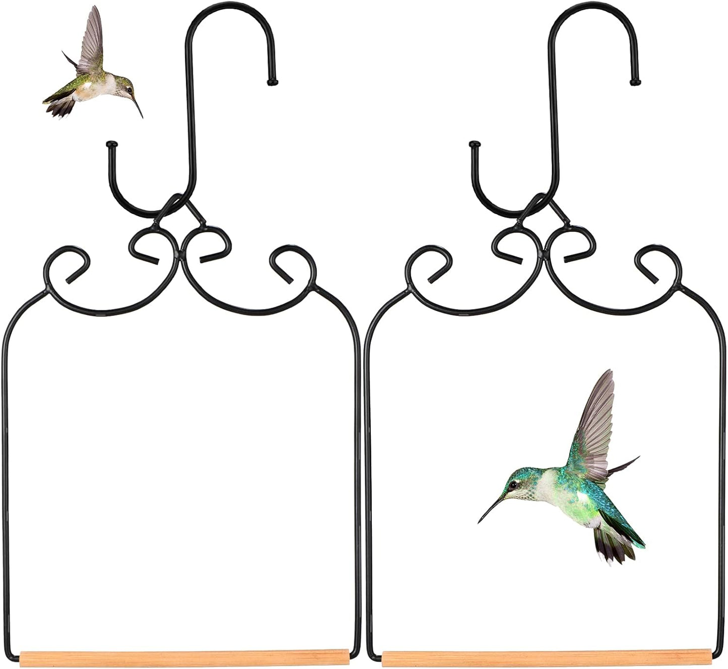 Ripeng 2 Pack Hummingbird Swing Humming Bird Perch with Wooden Dowel Attach to Bird Feeders Black Iron S Shaped Hook for Hanging Indoor Office Outdoor Trunk Feeder