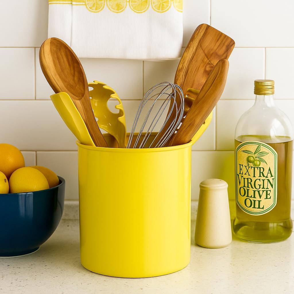Reston Lloyd Extra-Large Multipurpose Utensil Crock for – BPA-Free Plastic Kitchen Tool Holder for Countertop, Camping, RV, Craft Desk, Wine Cooler, Garden, Patio Organizer, Lemon